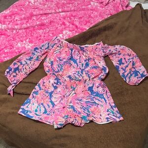 Lilly Pulitzer Foil Feathered Off-Shoulder Romper